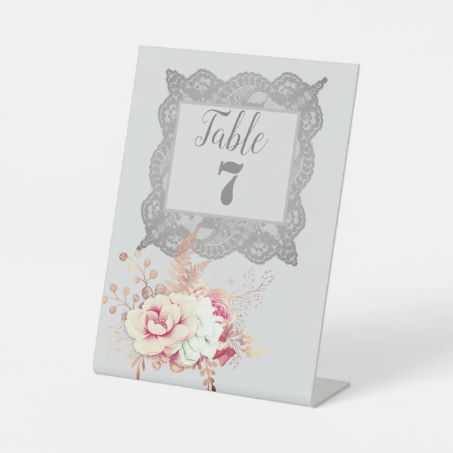 Vintage Pastel Floral Rose Pedestal Sign (Front)