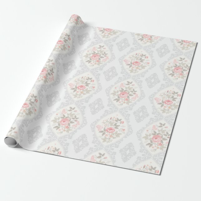 Vintage Pastel Floral Wrapping Paper (Unrolled)