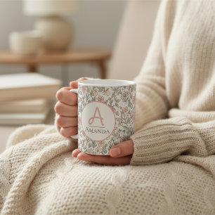 Vintage Pastel Flower Initial Name Coffee Cup