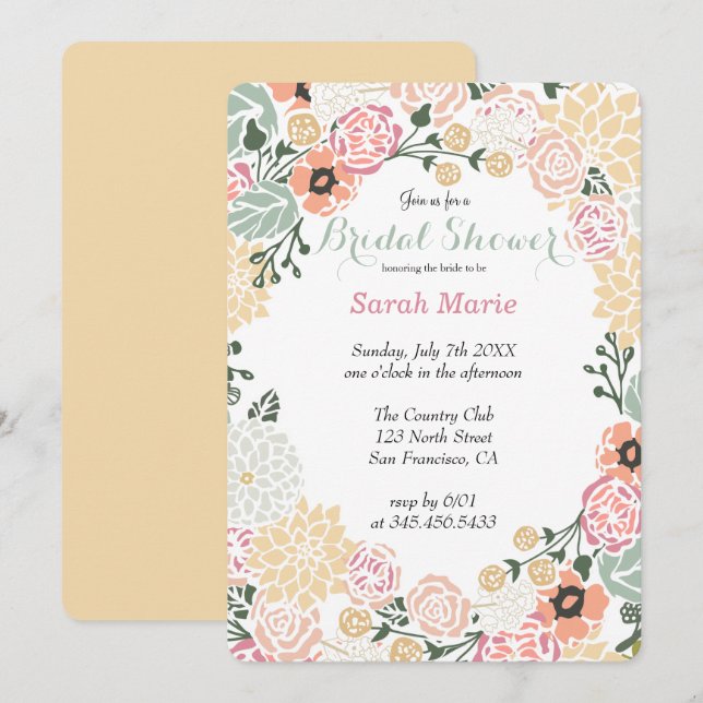 Vintage Pastel Flower Wreath Party Invitation (Front/Back)