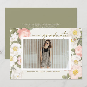 Vintage Pastel Flowers Beige Photo Graduation Announcement