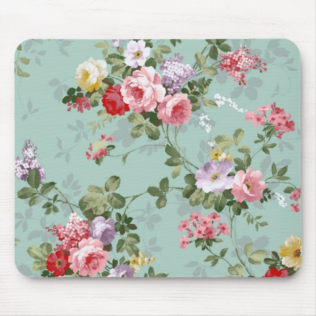 Vintage Pastel Flowers Mouse Mat (Front)