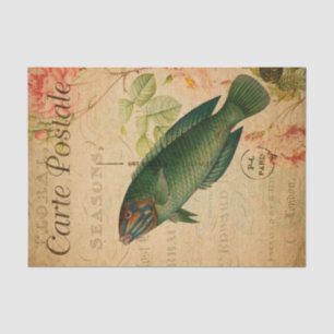 Vintage Pastel Green Wrasse Fish Floral French Tissue Paper