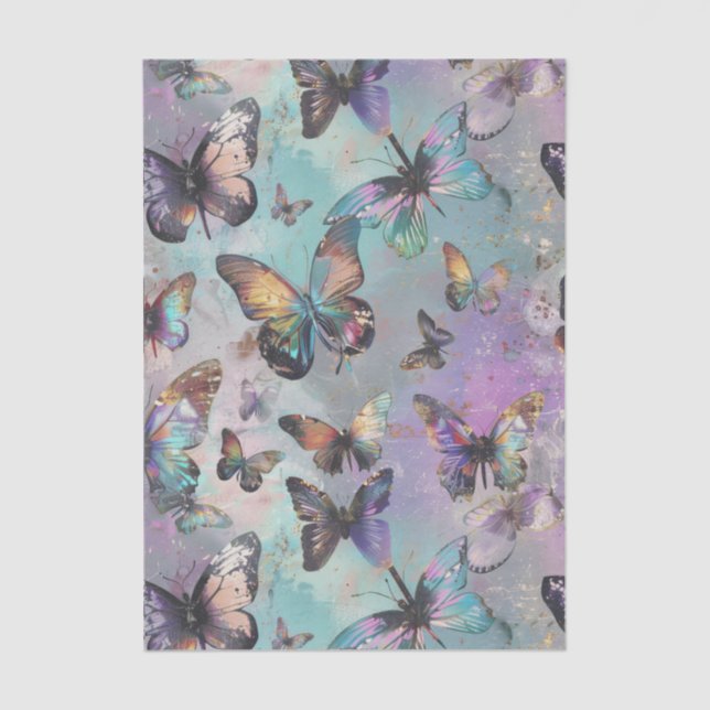 Vintage Pastel Grunge Butterfly Decoupage Tissue Paper (Front)