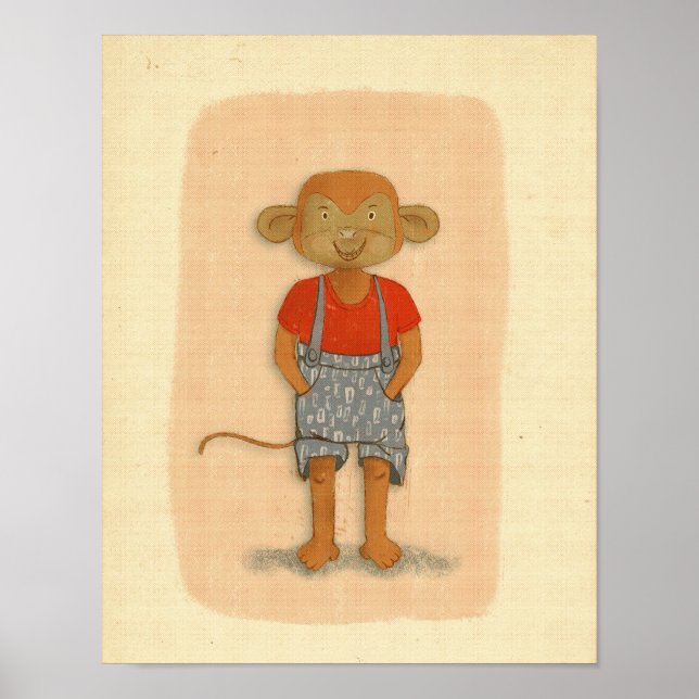 Vintage Pastel Hand-Drawn Monkey Poster (Front)