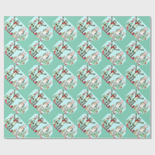 Vintage Pastel Holiday Robots & Tree Gift Wrap