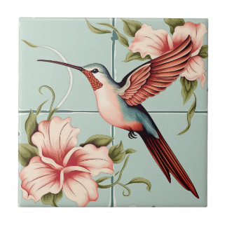 Vintage Pastel Hummingbird  Tile