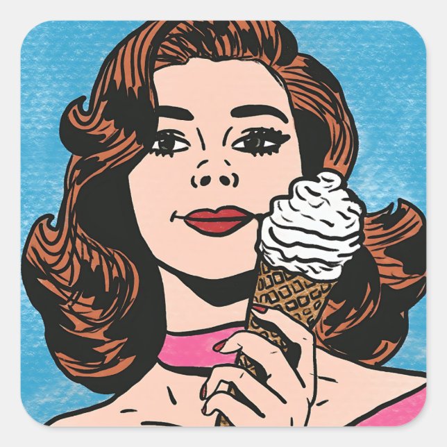 Vintage Pastel Ice Cream Comic Style Stickers (Front)