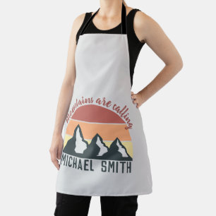Vintage pastel mountains are calling monogram grey apron