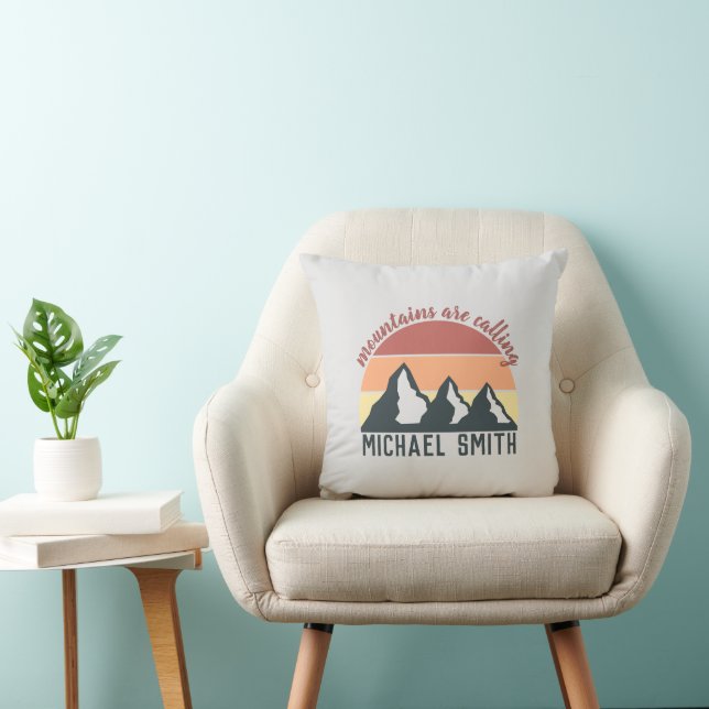 Vintage pastel mountains are calling monogram grey cushion (Chair)