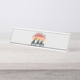 Vintage pastel mountains are calling monogram grey desk name plate