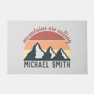 Vintage pastel mountains are calling monogram grey doormat