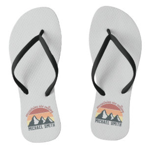 Vintage pastel mountains are calling monogram grey flip flops