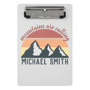 Vintage pastel mountains are calling monogram grey mini clipboard
