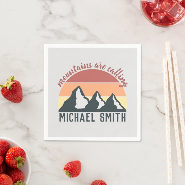 Vintage pastel mountains are calling monogram grey napkin (Insitu)