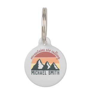 Vintage pastel mountains are calling monogram grey pet tag