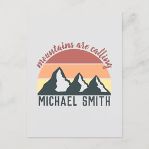 Vintage pastel mountains are calling monogram grey postcard