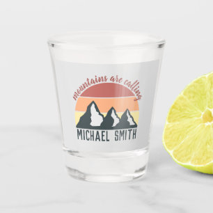 Vintage pastel mountains are calling monogram grey shot glass