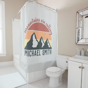 Vintage pastel mountains are calling monogram grey shower curtain