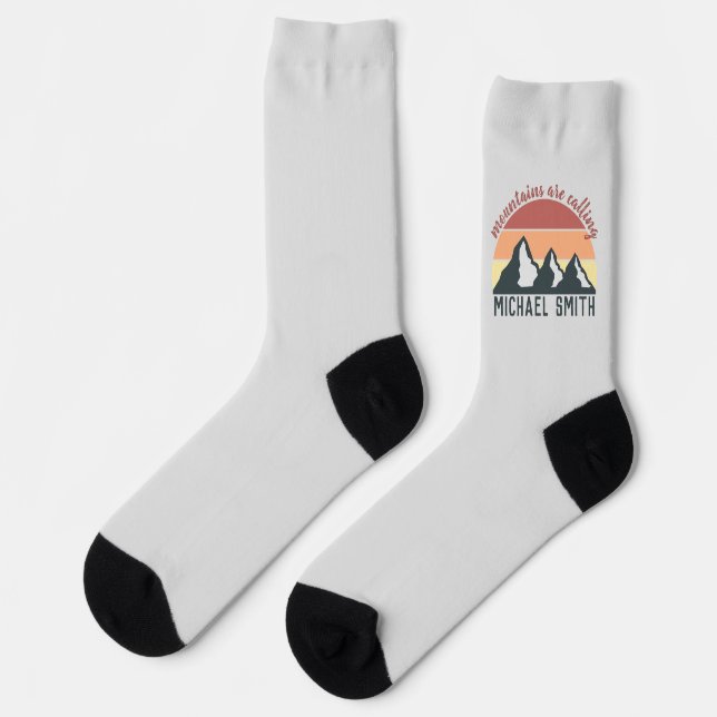 Vintage pastel mountains are calling monogram grey socks (Left)