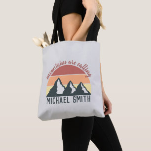Vintage pastel mountains are calling monogram grey tote bag