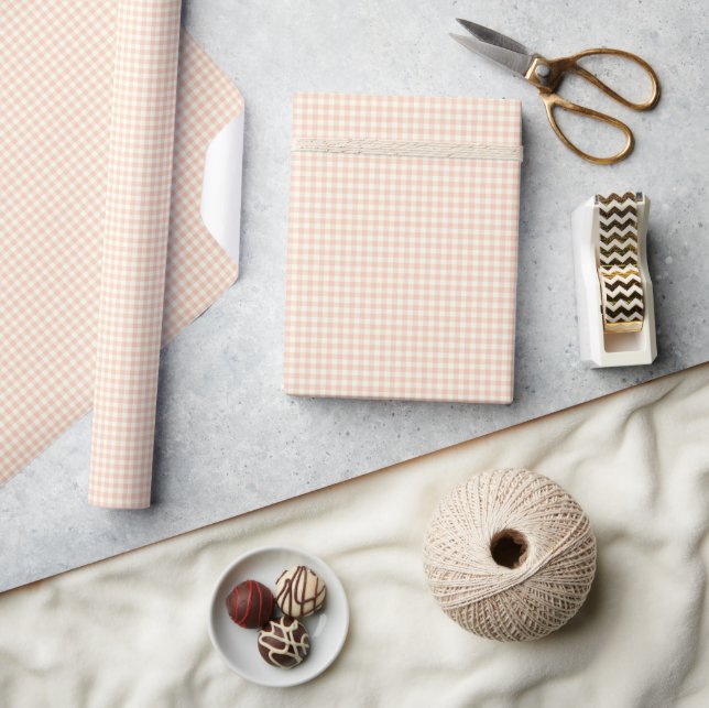Vintage Pastel Peach Gingham Plaid Check Pattern  Wrapping Paper (Crafts)