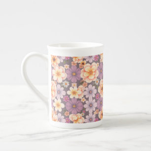 Vintage pastel peach & lavender floral cottagecore bone china mug
