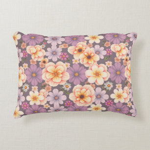 Vintage pastel peach & lavender floral cottagecore decorative cushion