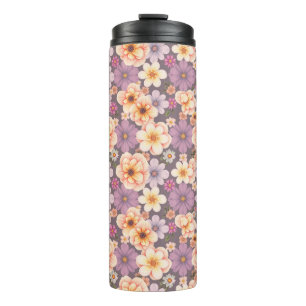 Vintage pastel peach & lavender floral cottagecore thermal tumbler