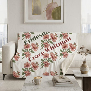 Vintage Pastel Peony Country Flora Bridesmaid Gift Sherpa Blanket