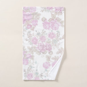 Vintage pastel pink green romantic roses floral hand towel