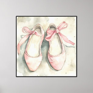 Vintage Pastel Pink Ribbon Ballet Flats Canvas Print
