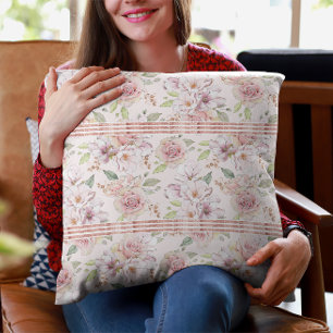Vintage pastel pink roses pattern cushion