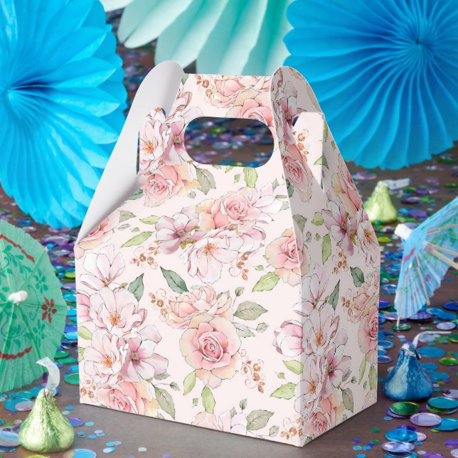 Vintage pastel pink roses pattern favour box (Party)
