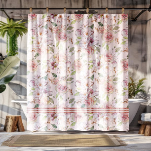 Vintage pastel pink roses pattern shower curtain