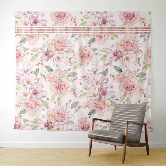 Vintage pastel pink roses pattern tapestry (In Situ (Horizontal))