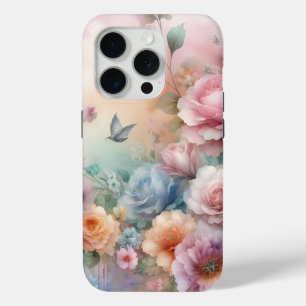 Vintage Pastel Pink Roses with Butterfly iPhone 15 Pro Case