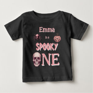 Vintage Pastel Pink "Spooky One" Custom Name Baby T-Shirt