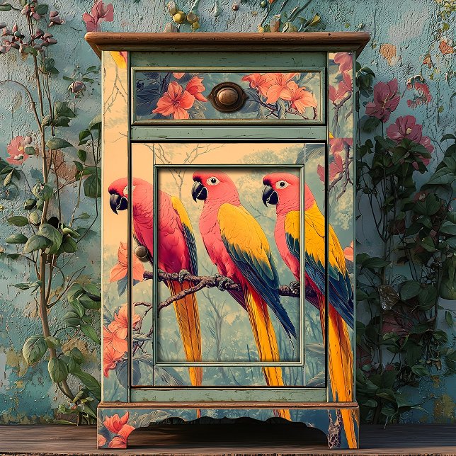 Vintage Pastel Pink Yellow Blue Parrots  Tissue Paper (Creator Uploaded)