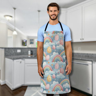 Vintage Pastel Rainbow Easter Eggs with Clouds Apron