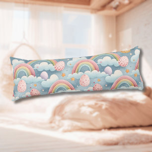 Vintage Pastel Rainbow Easter Eggs with Clouds Body Cushion