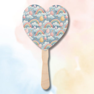 Vintage Pastel Rainbow Easter Eggs with Clouds Hand Fan