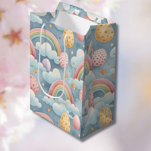 Vintage Pastel Rainbow Easter Eggs with Clouds Medium Gift Bag