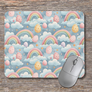 Vintage Pastel Rainbow Easter Eggs with Clouds Mouse Mat