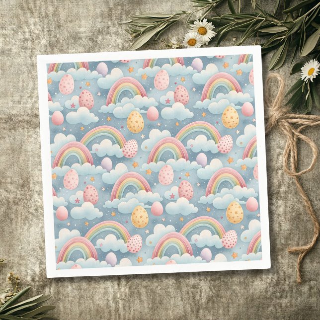 Vintage Pastel Rainbow Easter Eggs with Clouds Napkin (Creator Uploaded)