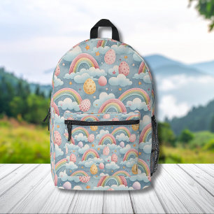 Vintage Pastel Rainbow Easter Eggs with Clouds Printed Backpack