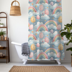 Vintage Pastel Rainbow Easter Eggs with Clouds Shower Curtain
