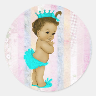Vintage Pastel Rainbow Princess Baby Shower Classic Round Sticker
