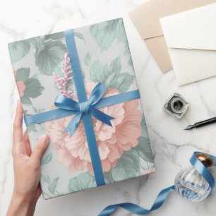 Vintage Pastel Rose Mint Floral Pattern Wrapping Paper