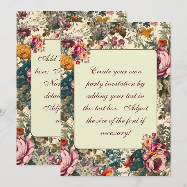 Vintage Pastel Summer Floral Invitation Template (Front/Back)